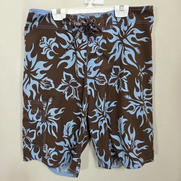 ⭐️Point Zero Brown and Blue Floral Board Shorts Size Med - Picture 1 of 5